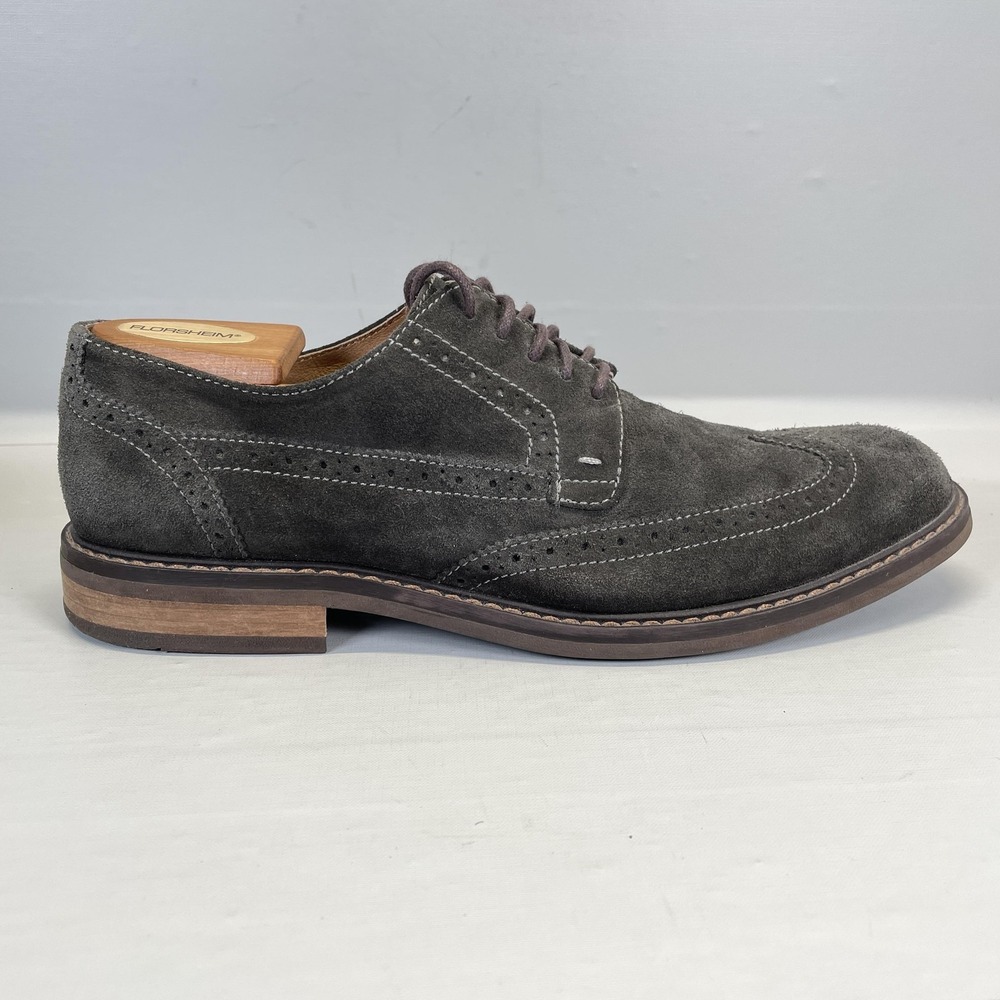 Vionic Bruno Dress Shoes Mens Size 10 Gray Suede Wingtip Brogue Oxford Casual